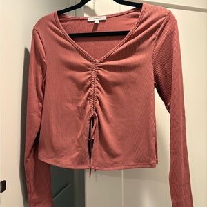Gaze V-Neck Ruched Long Sleeve Top - Dusty Rose